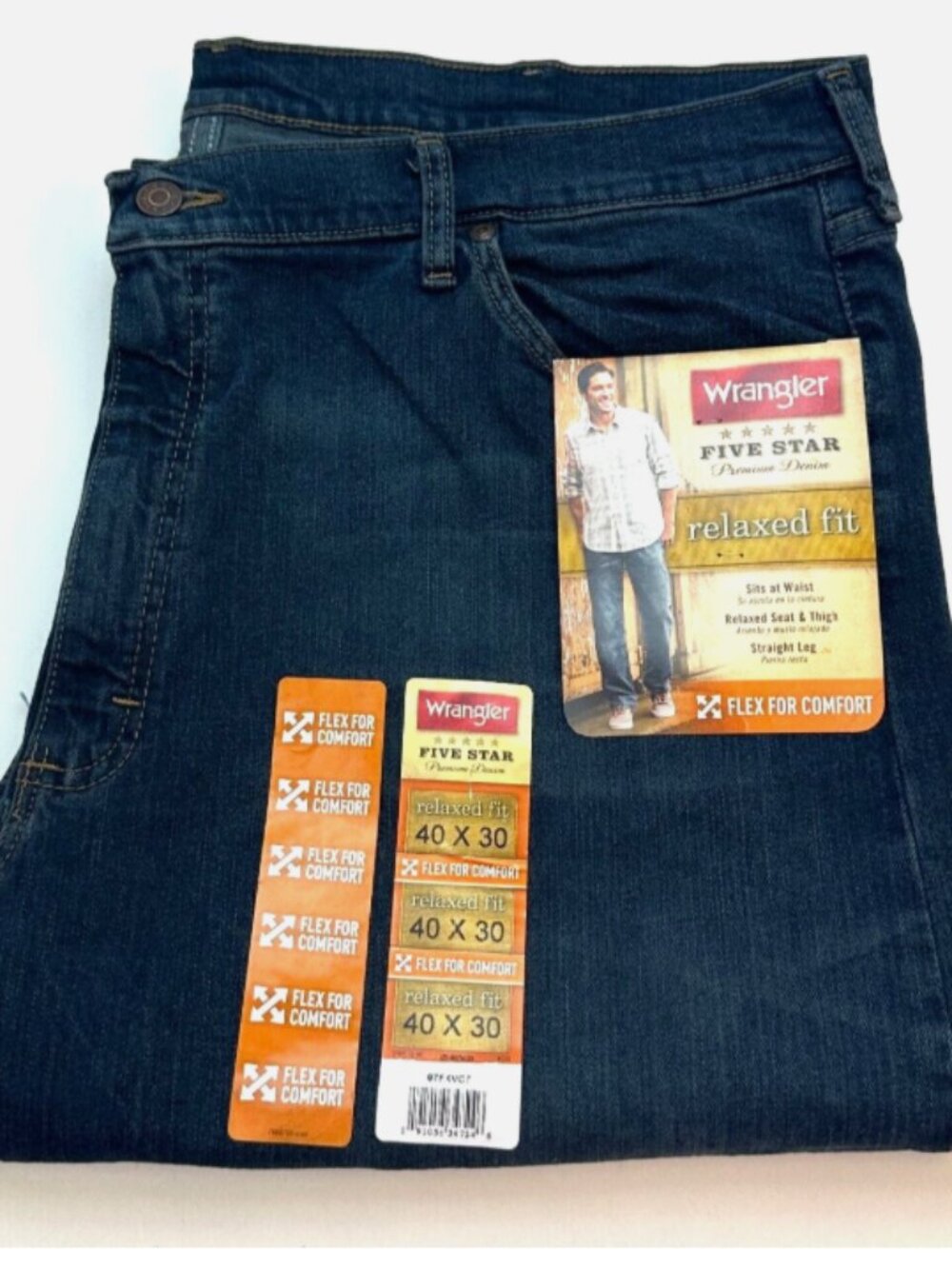 Wrangler Five Star W40 L30 Premium Relaxed Straight Men's Jeans Dark Blue New